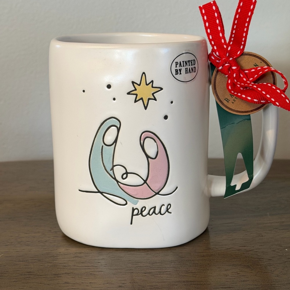 Rae Dunn Peace Mug - White with Multicolor Design